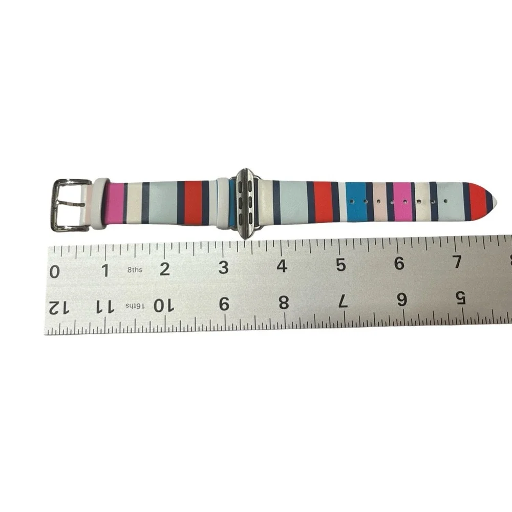 NEW Kate Spade Apple Watch Band 38/40mm Multi Color Stripe Leather Silver Buckle